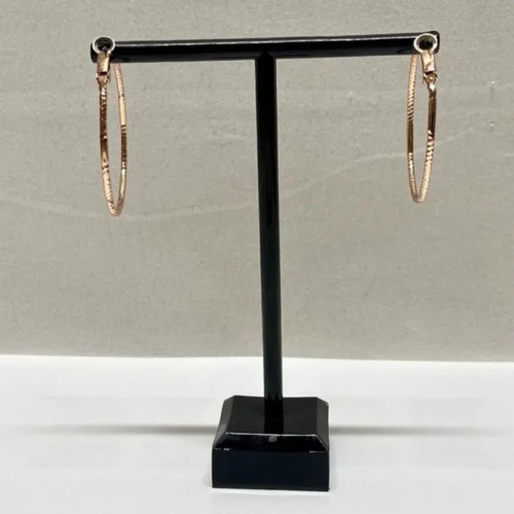 Hoop Earrings Round Elegant Detailed Rose Gold Tone 1 1/2